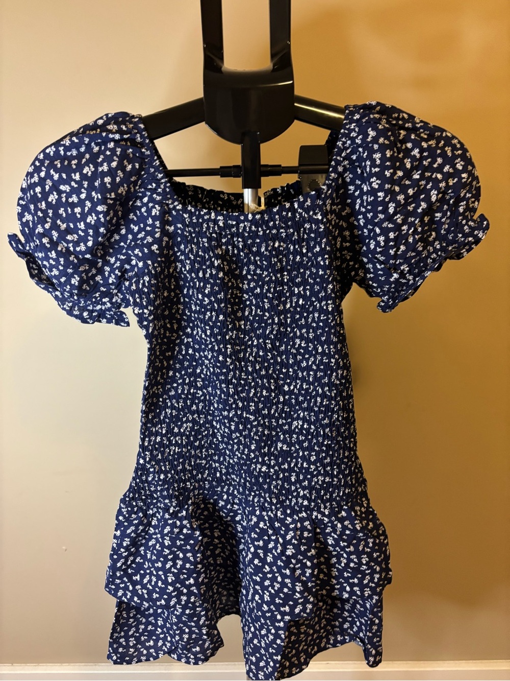 Sea + Sky Girls Size L Navy Blue Floral Smocked Puff Sleeve Dress NWT - Picture 6 of 6